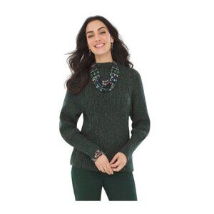 Chico's Green Turtleneck Sweater XL‎ Marled Pullover Oversized Cotton Holiday
